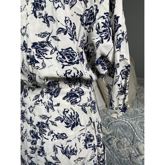 Vintage 80s Midi Shirt Dress Navy Floral Old Money Natutical Cottagecore Prep 12 - Picture 10 of 16